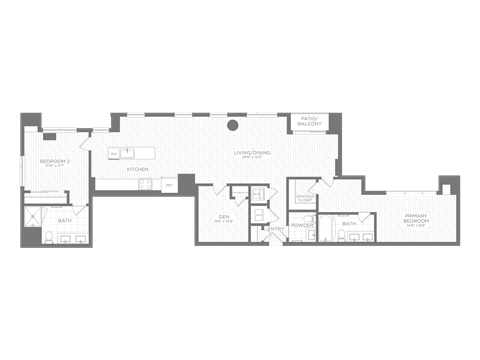 Floor plan for 2 beds, 2.5 baths, 1332 sqft